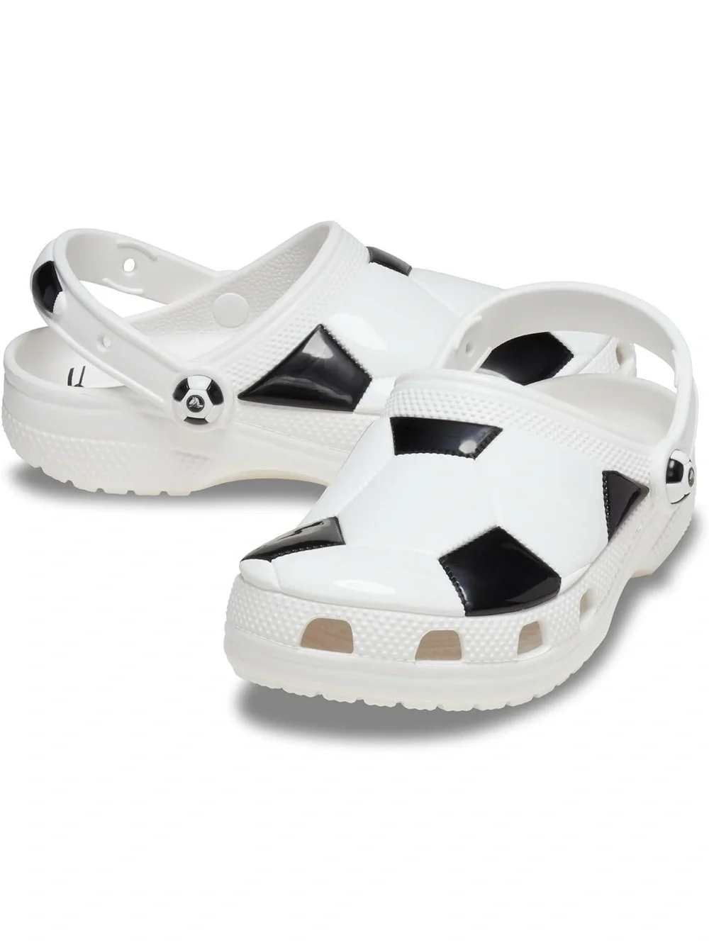 CROCS Kids Soccer-Print Clog Sandals in White and Black